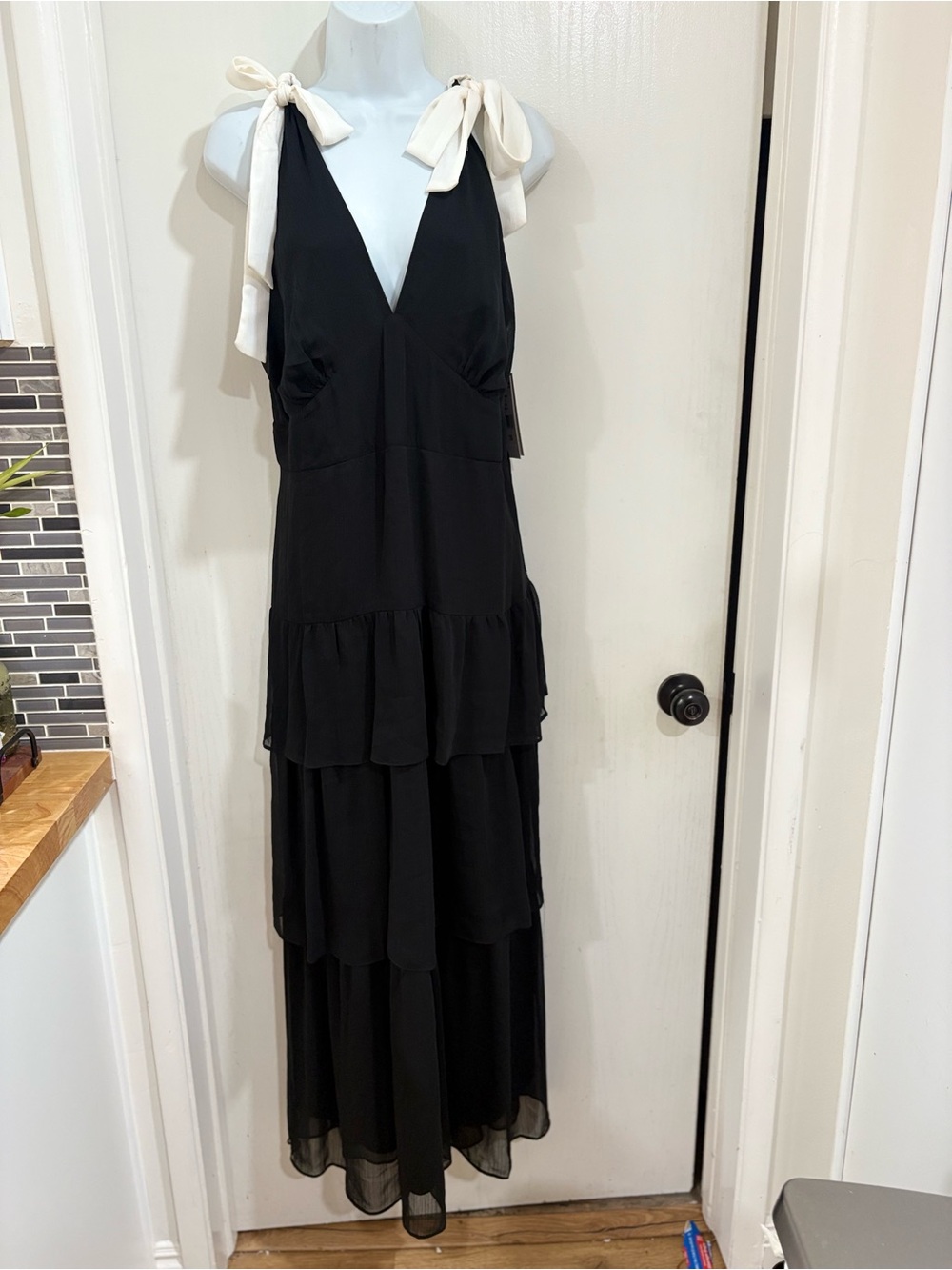 julia jordan Black Maxi Dress with Ivory Tie Straps